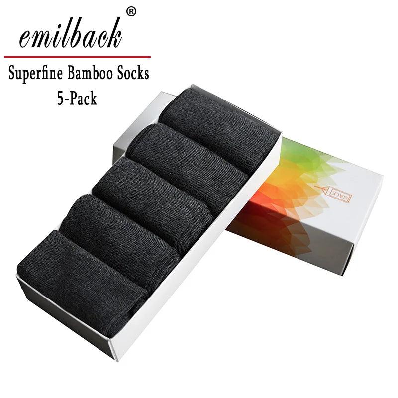 Emilback 5 Pairs Men's Business Bamboo Dress Socks – Soft, Antibacterial, Breathable - OneSmartZone