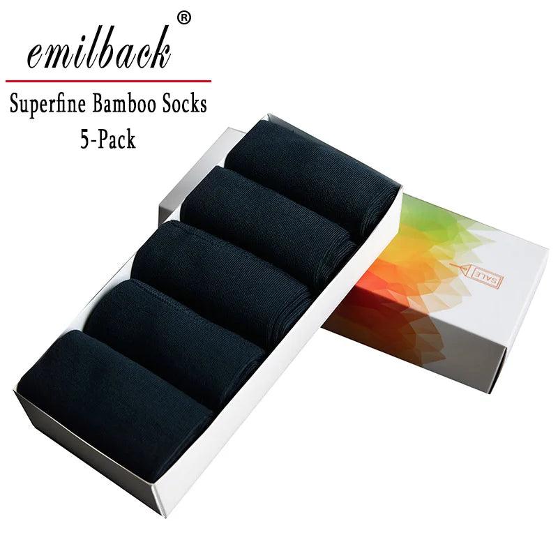 Emilback 5 Pairs Men's Business Bamboo Dress Socks – Soft, Antibacterial, Breathable - OneSmartZone