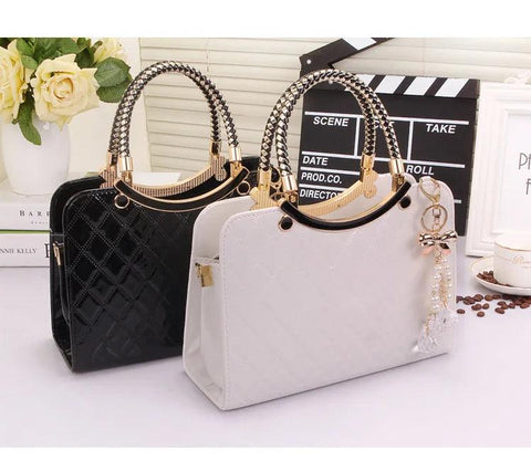 Luxurious Patent Leather Shoulder Bag – Lattice Pearl Design - OneSmartZone