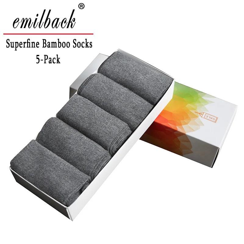 Emilback 5 Pairs Men's Business Bamboo Dress Socks – Soft, Antibacterial, Breathable - OneSmartZone