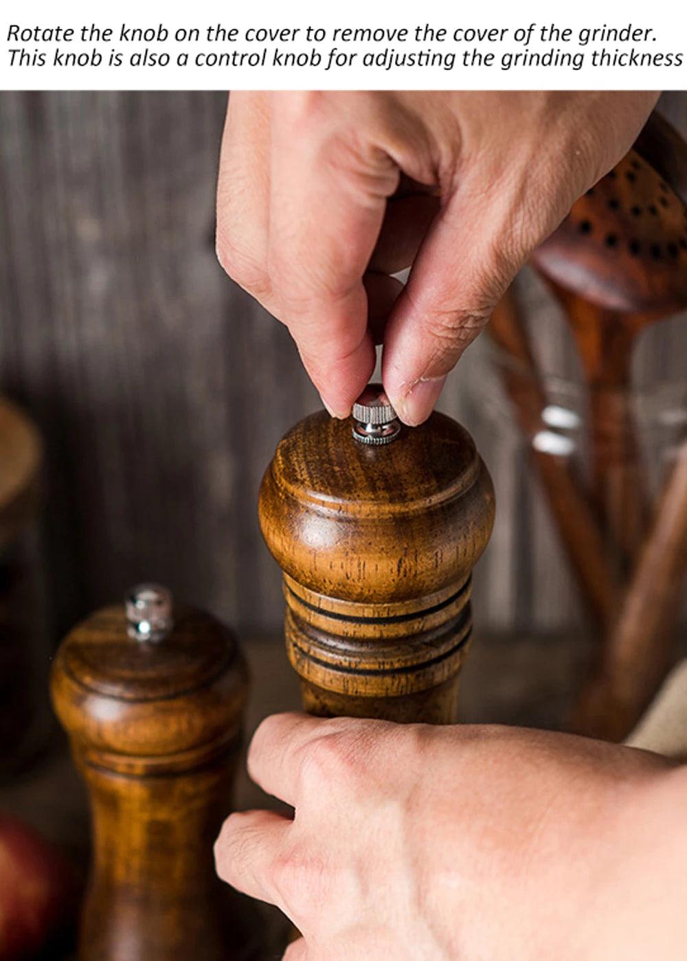 Classical Oak Wood Pepper & Spice Mill Grinder Set - Adjustable Ceramic Grinding Core - OneSmartZone