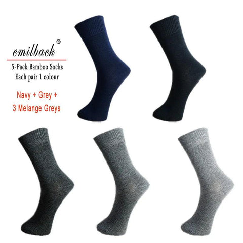 Emilback 5 Pairs Men's Business Bamboo Dress Socks – Soft, Antibacterial, Breathable - OneSmartZone