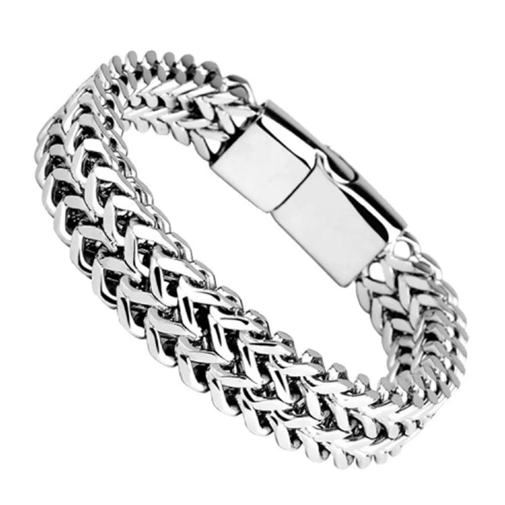 Stainless Steel Braided Fish Scale Bracelet with Alloy Magnetic Buckle – Double Row Design - OneSmartZone