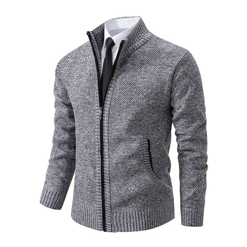 Men's Casual Sports Jacket - Autumn & Winter Fleece Zipper Cardigan with Stand Collar - OneSmartZone