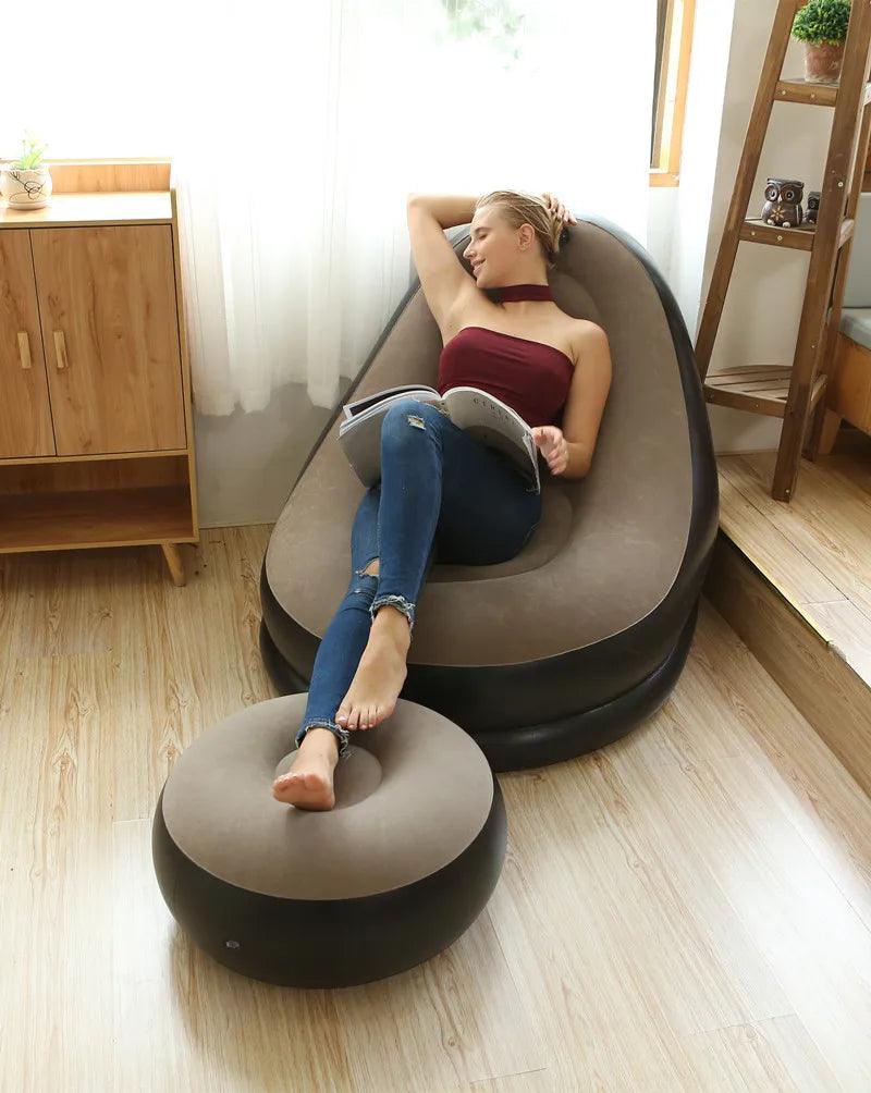 Inflatable Sofa with Foot Pad – Portable Lazy Chair, Flocking Bed - OneSmartZone