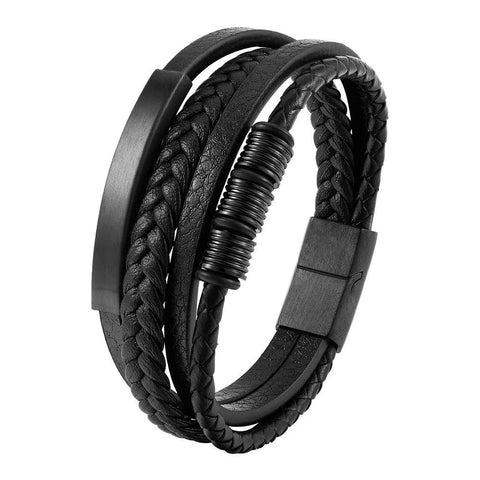 Charm Braid Rope Bracelet for Men - Stainless Steel Magnetic Buckle Genuine Leather Bracelet - OneSmartZone