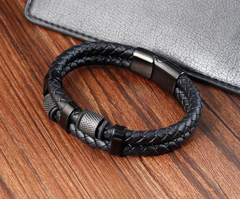 Charm Braid Rope Bracelet for Men - Stainless Steel Magnetic Buckle Genuine Leather Bracelet - OneSmartZone