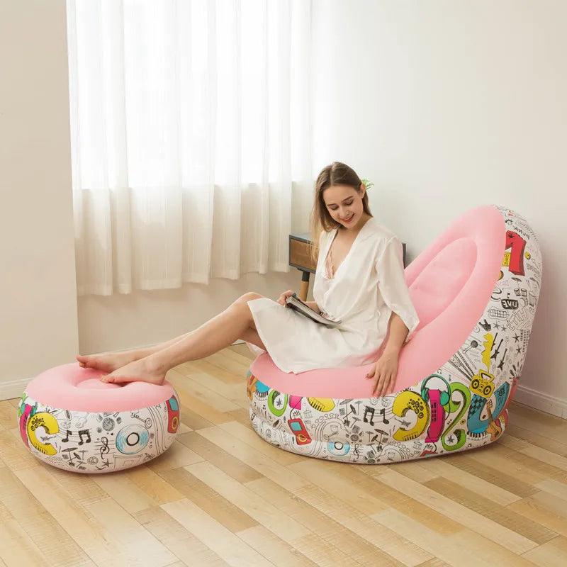 Inflatable Sofa with Foot Pad – Portable Lazy Chair, Flocking Bed - OneSmartZone