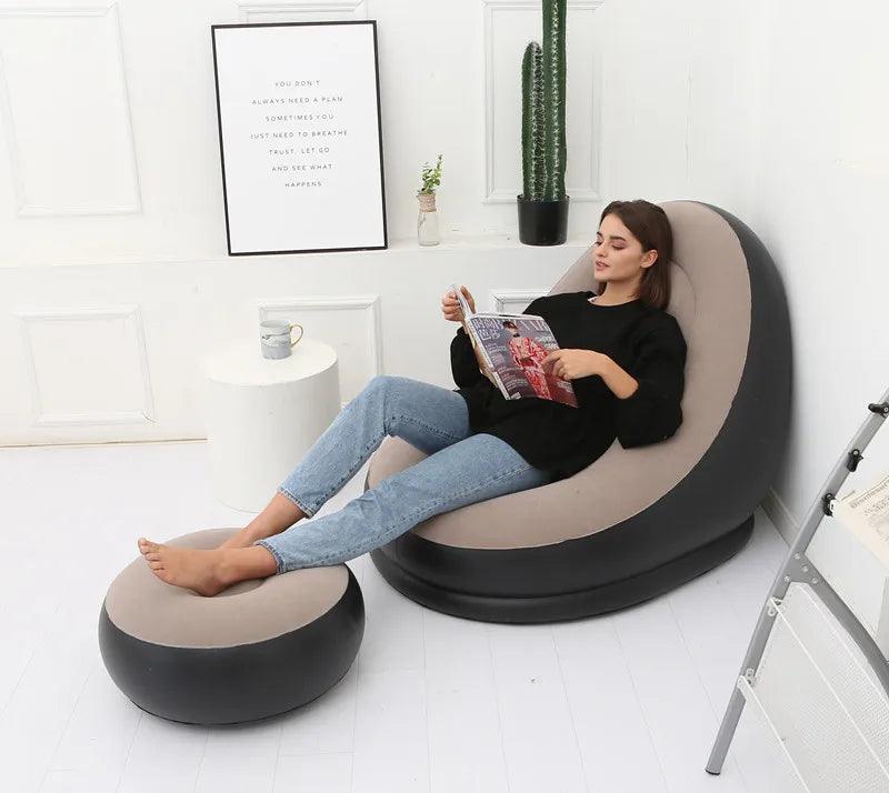 Inflatable Sofa with Foot Pad – Portable Lazy Chair, Flocking Bed - OneSmartZone