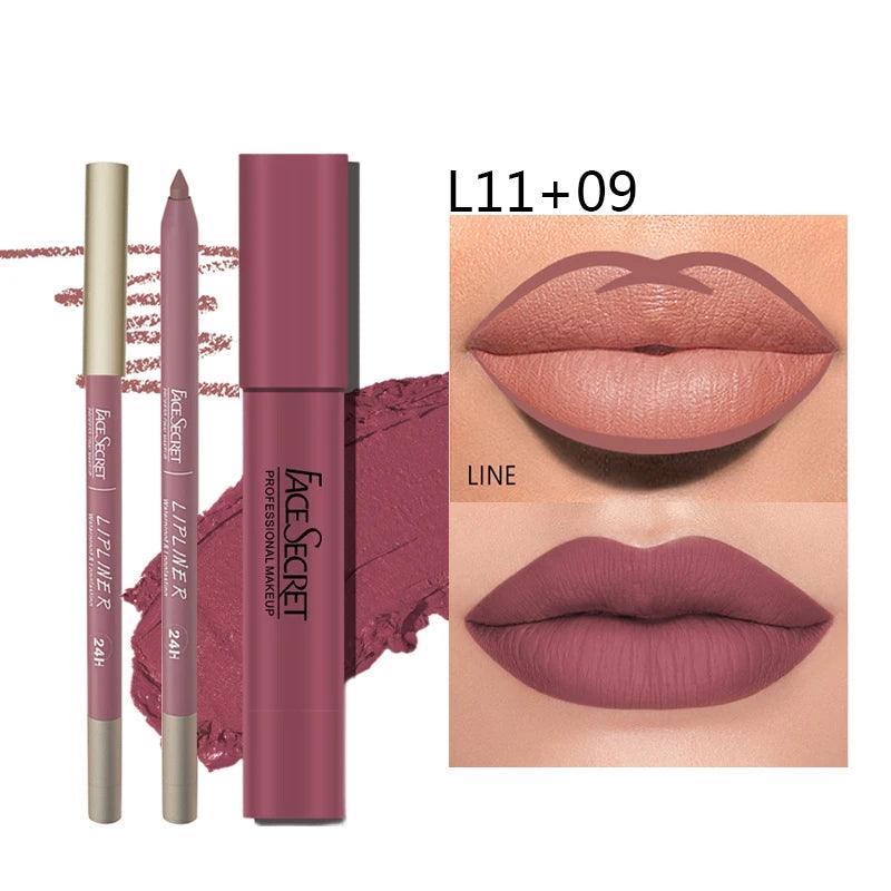 Matte Lipliner & Lipstick Set - Waterproof, Long-Lasting Soft Matte Lip Makeup - OneSmartZone