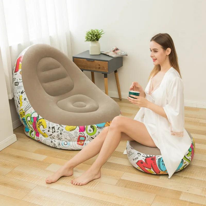 Inflatable Sofa with Foot Pad – Portable Lazy Chair, Flocking Bed - OneSmartZone