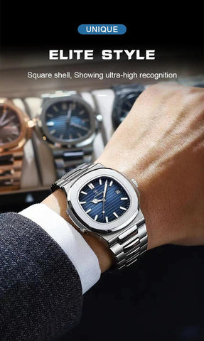 POEDAGAR Luxury Waterproof Men's Watch – Stainless Steel, Luminous Date Clockl Square Quartz Men Watch reloj hombre - OneSmartZone