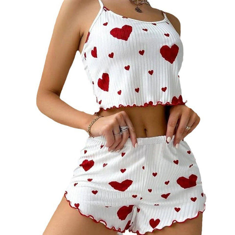 Women's 2-Piece Pajama Set – Soft Tank Top & Shorts with Love Print - OneSmartZone