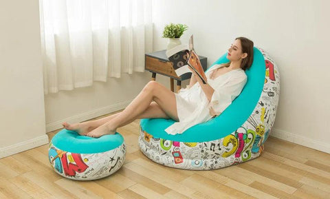 Inflatable Sofa with Foot Pad – Portable Lazy Chair, Flocking Bed - OneSmartZone