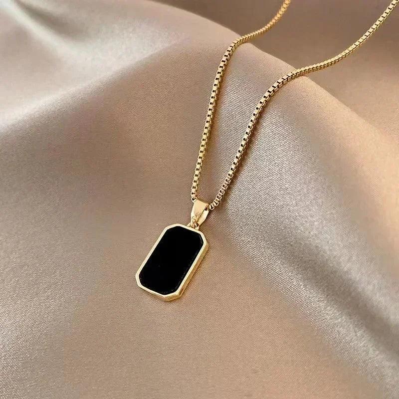 Elegant Korean Square Pendant Necklace – Gold Chain Jewelry for Women ✨ - OneSmartZone