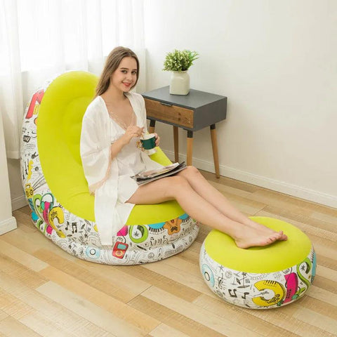 Inflatable Sofa with Foot Pad – Portable Lazy Chair, Flocking Bed - OneSmartZone