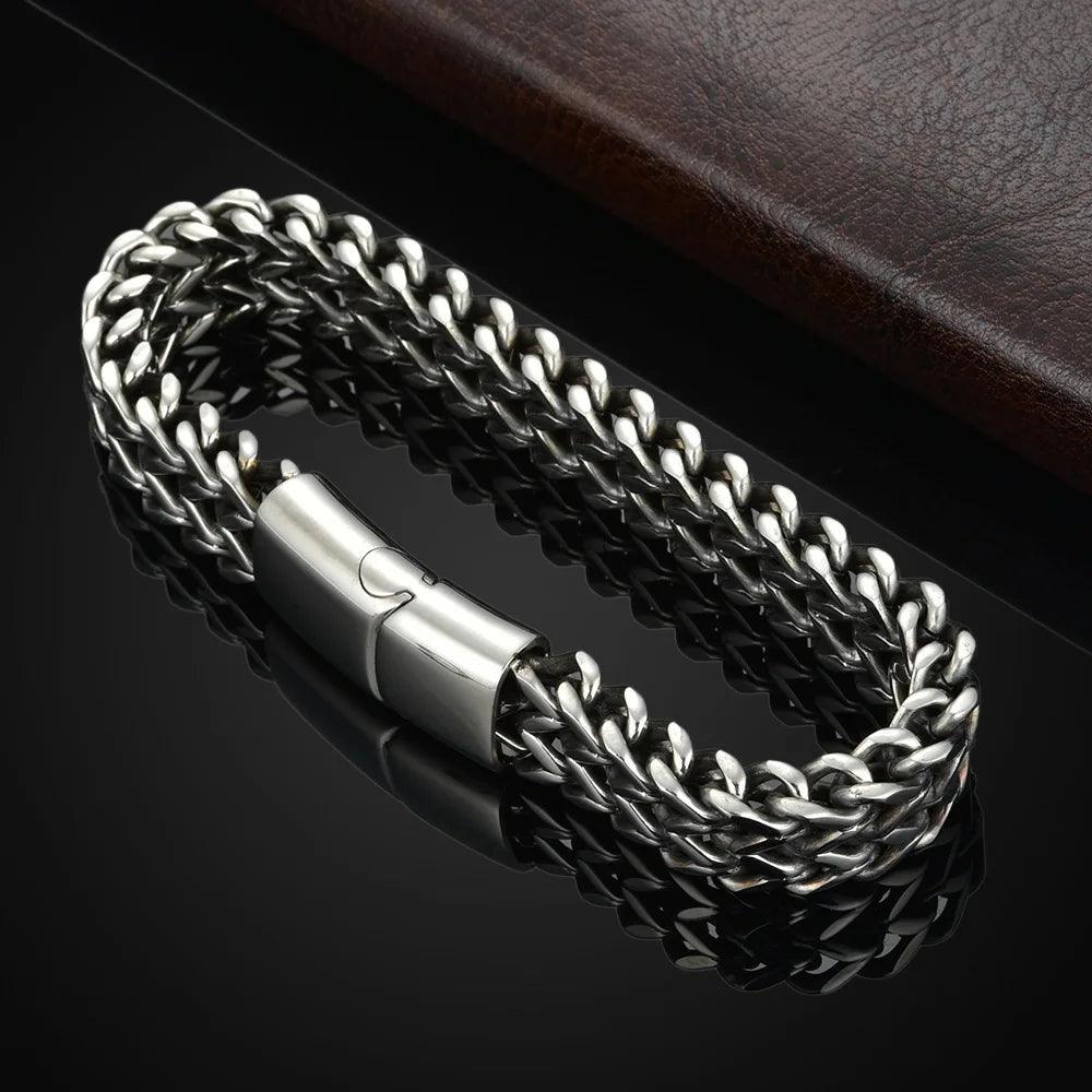 Stainless Steel Braided Fish Scale Bracelet with Alloy Magnetic Buckle – Double Row Design - OneSmartZone