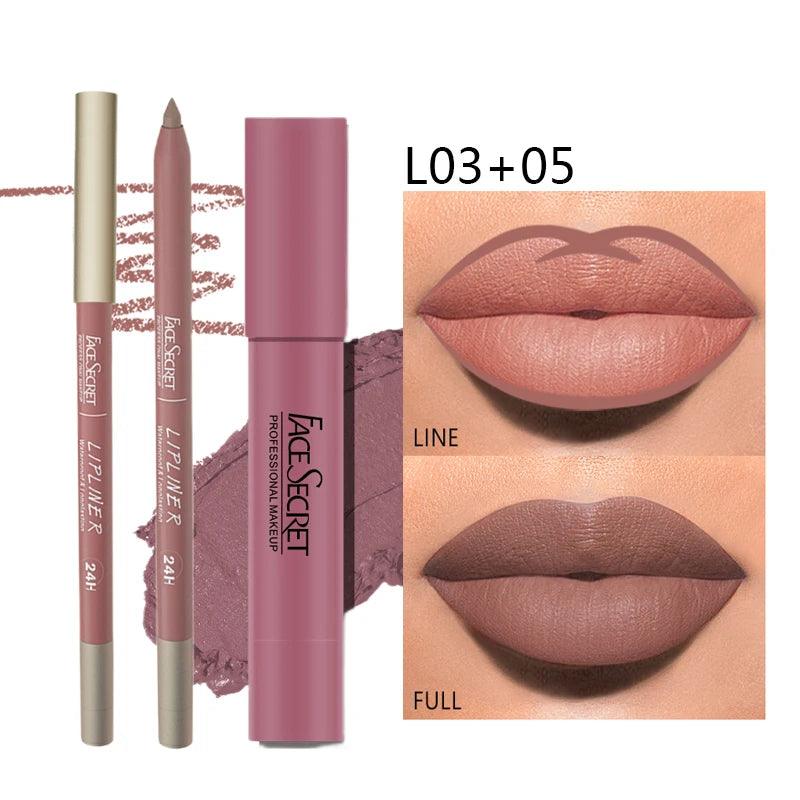 Matte Lipliner & Lipstick Set - Waterproof, Long-Lasting Soft Matte Lip Makeup - OneSmartZone