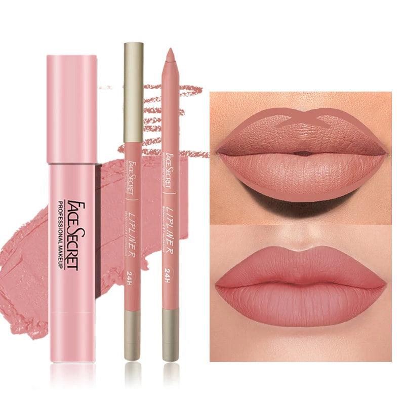 Matte Lipliner & Lipstick Set - Waterproof, Long-Lasting Soft Matte Lip Makeup - OneSmartZone