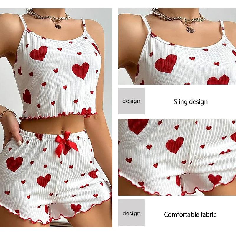 Women's 2-Piece Pajama Set – Soft Tank Top & Shorts with Love Print - OneSmartZone