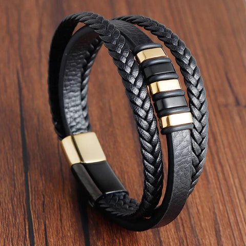 Charm Braid Rope Bracelet for Men - Stainless Steel Magnetic Buckle Genuine Leather Bracelet - OneSmartZone