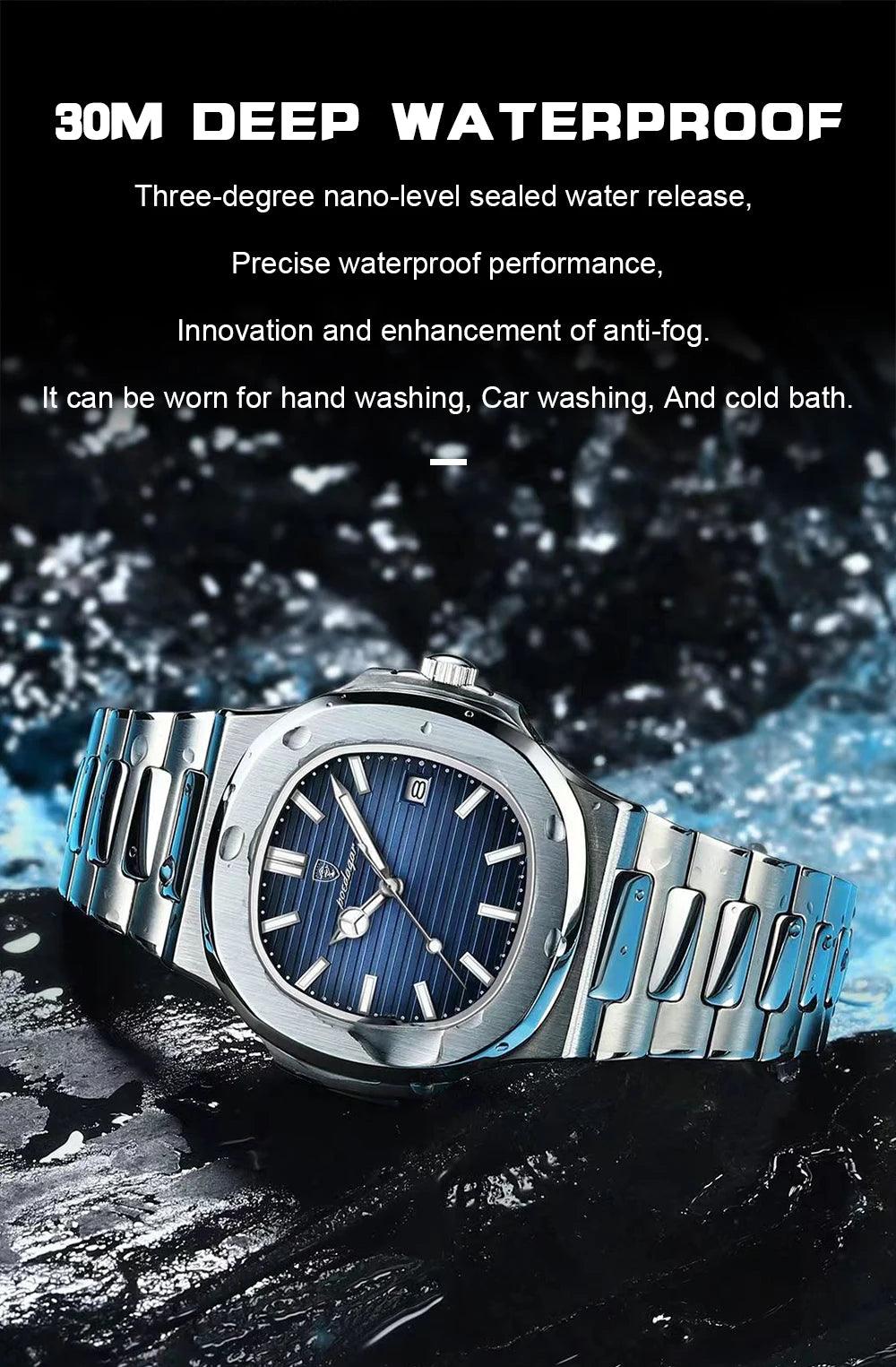 POEDAGAR Luxury Waterproof Men's Watch – Stainless Steel, Luminous Date Clockl Square Quartz Men Watch reloj hombre - OneSmartZone