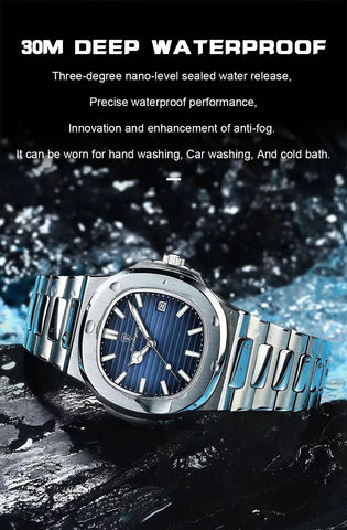 POEDAGAR Luxury Waterproof Men's Watch – Stainless Steel, Luminous Date Clockl Square Quartz Men Watch reloj hombre - OneSmartZone