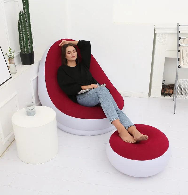 Inflatable Sofa with Foot Pad – Portable Lazy Chair, Flocking Bed - OneSmartZone