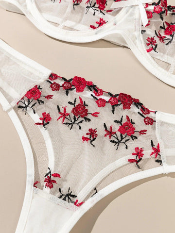 Floral Embroidery 2-Piece Lingerie Set – Elegant Women's Erotic Underwear - OneSmartZone