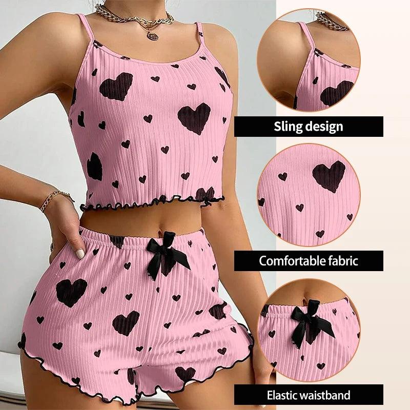 Women's 2-Piece Pajama Set – Soft Tank Top & Shorts with Love Print - OneSmartZone