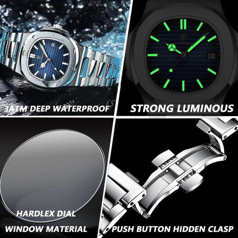 POEDAGAR Luxury Waterproof Men's Watch – Stainless Steel, Luminous Date Clockl Square Quartz Men Watch reloj hombre - OneSmartZone