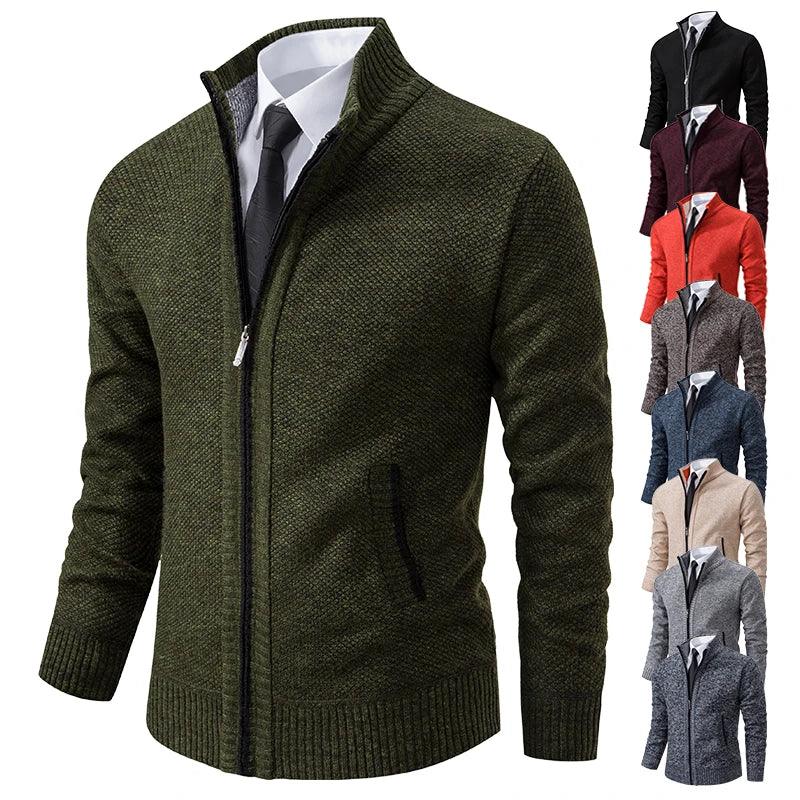 Men's Casual Sports Jacket - Autumn & Winter Fleece Zipper Cardigan with Stand Collar - OneSmartZone