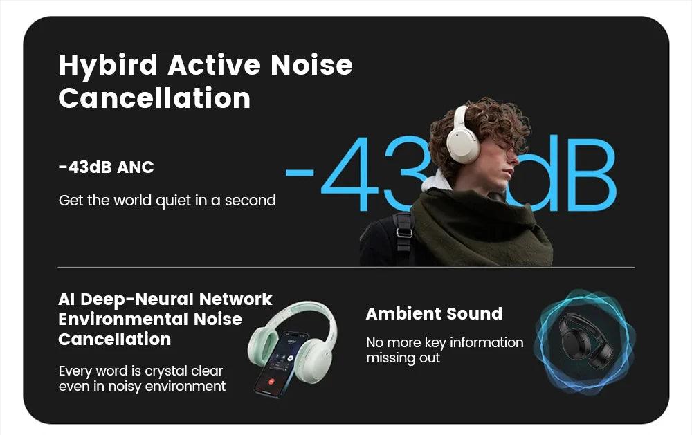 Edifier W820NB Plus Wireless Noise-Canceling Headphones – 43dB ANC, Hi-Res Audio, 49H Playtime - OneSmartZone