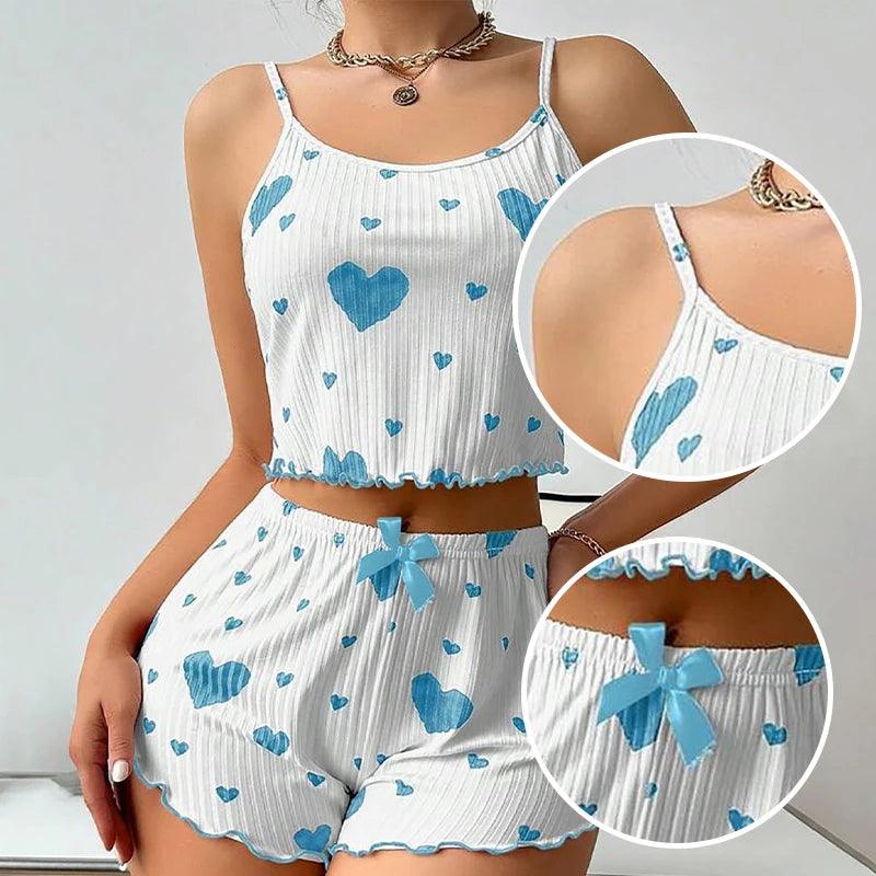 Women's 2-Piece Pajama Set – Soft Tank Top & Shorts with Love Print - OneSmartZone