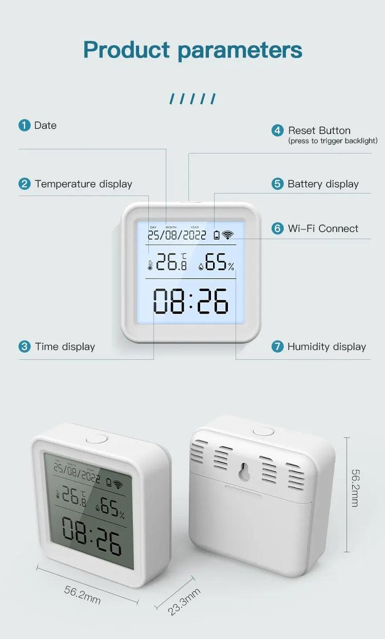 Tuya WiFi Smart Temperature & Humidity Sensor – Hygrometer Thermometer with Backlight, Alexa & Google Assistant Compatible - OneSmartZone