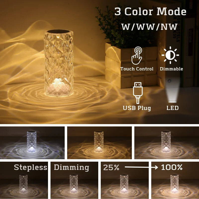 16-Color Crystal Table Lamp – Touch & Remote-Controlled LED Night Light - OneSmartZone