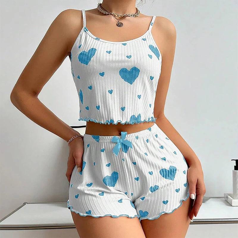 Women's 2-Piece Pajama Set – Soft Tank Top & Shorts with Love Print - OneSmartZone