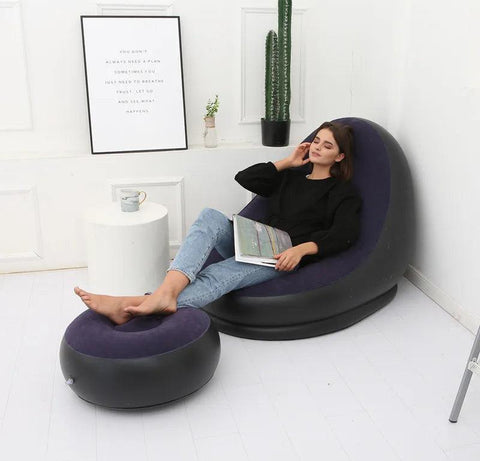 Inflatable Sofa with Foot Pad – Portable Lazy Chair, Flocking Bed - OneSmartZone