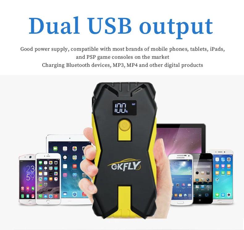 GKFLY Portable Car Jump Starter – 1200A 12V Petrol & Diesel Vehicle Battery Charger Power Bank - OneSmartZone