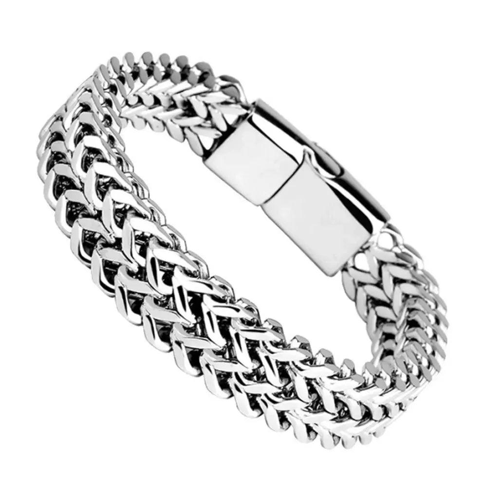 Stainless Steel Braided Fish Scale Bracelet with Alloy Magnetic Buckle – Double Row Design - OneSmartZone