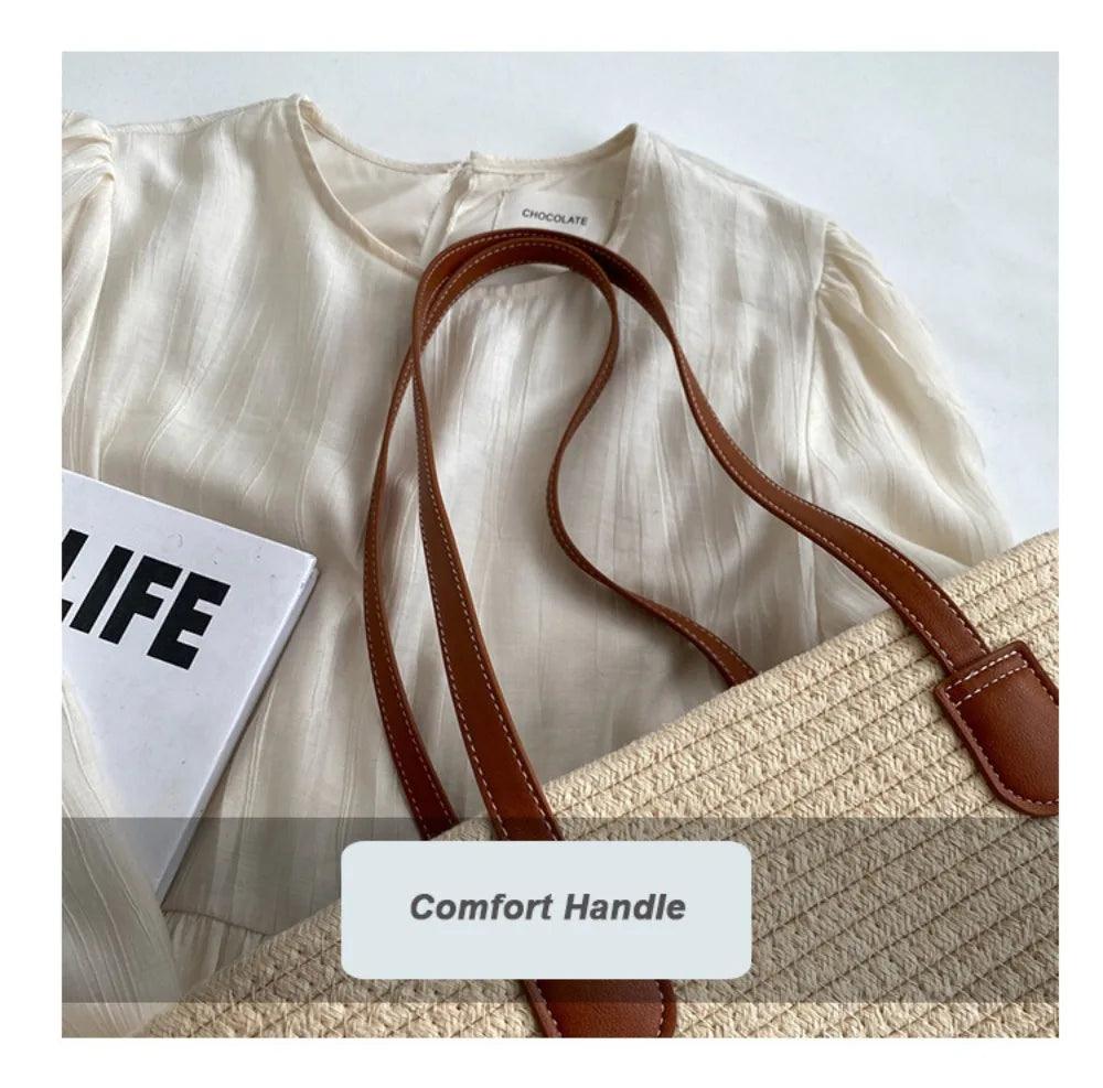 Handmade Braided Cotton Rope Tote – Large Shoulder Bag with Leather Handle - OneSmartZone