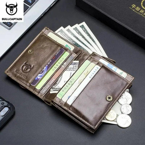 BULLCAPTAIN Men's RFID Blocking Bifold Wallet – Genuine Leather with 15 Card Slots - OneSmartZone