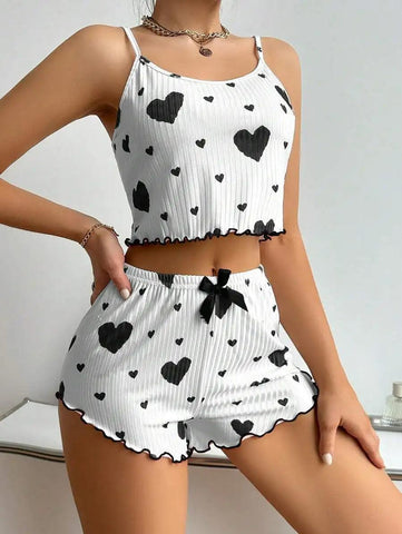 Women's 2-Piece Pajama Set – Soft Tank Top & Shorts with Love Print - OneSmartZone