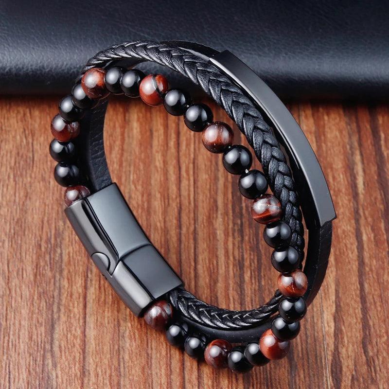 Charm Braid Rope Bracelet for Men - Stainless Steel Magnetic Buckle Genuine Leather Bracelet - OneSmartZone