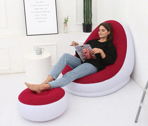 Inflatable Sofa with Foot Pad – Portable Lazy Chair, Flocking Bed - OneSmartZone