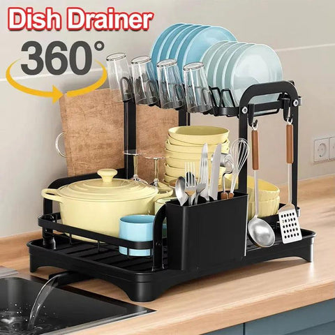 360° Rotating Double-Layer Kitchen Storage & Drying Rack - OneSmartZone