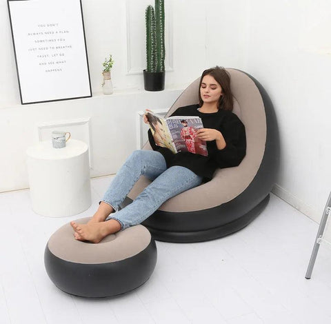 Inflatable Sofa with Foot Pad – Portable Lazy Chair, Flocking Bed - OneSmartZone