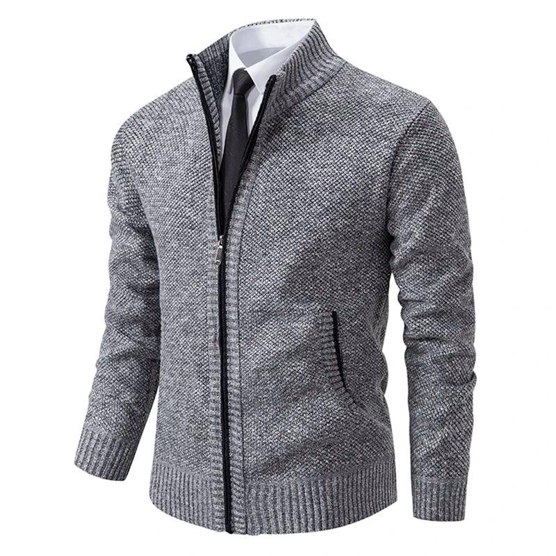 Men's Casual Sports Jacket - Autumn & Winter Fleece Zipper Cardigan with Stand Collar - OneSmartZone