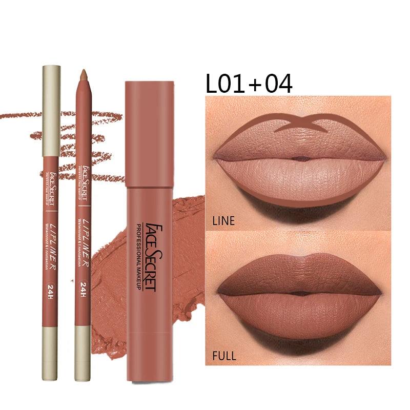 Matte Lipliner & Lipstick Set - Waterproof, Long-Lasting Soft Matte Lip Makeup - OneSmartZone