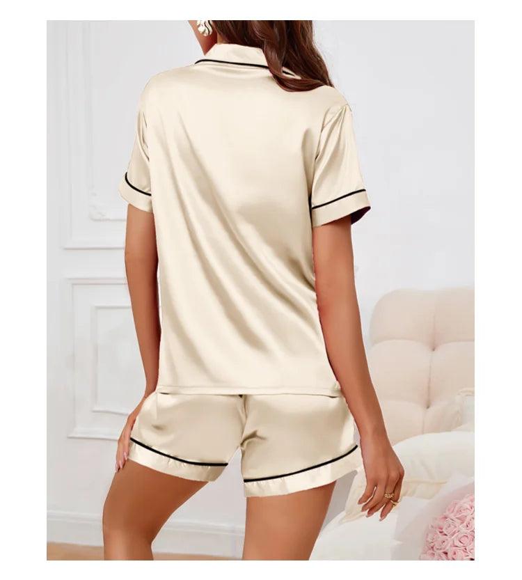 Women's Satin Pajama Set – Button-Down Top & Shorts 2-Piece Sleepwear - OneSmartZone